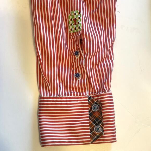 Robert Graham Striped Flip Cuff Shirt Mens Size 2XL Orange & White Cotton Button - Picture 4 of 10